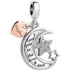LSxAB Ciondolo con scritta I Love You to the Moon and Back, a forma di luna e stella, per mamma, figlia, familiari, compatibile con braccialetti Pandora, Rame, Nessuna pietra preziosa