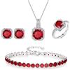 EVER FAITH Set di gioielli quadrati con zirconi cubici per sposa damigella d'onore, glamour ciondolo collana orecchini da tennis, anello aperto per donna tono argento trasparente, Zirconia cubica