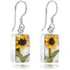 Natural Flower Jewellery Orecchini pendenti rettangolari a forma di girasole, realizzati con un vero set di mini girasoli in argento sterling