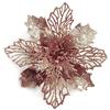 GL-Turelifes 12Pz Glitter Poinsettia Fiori di Natale 16cm Con 12 Pz Stelo Verde Artificiale Albero di Natale Fiore Corona Floreale Ornamenti di Natale (Oro Rosa)