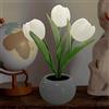 YATOSEEN Lampada Tulip, Lampada da Tavolo Lampada da Scrivania Ornamenti Floreali Simulazione Led Tulip Night Light con Ceramica Vaso, per la Decorazione del Desktop del Soggiorno di Casa