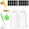 Foonary 2 Pezzi di Bottiglia in Plastica da Spremere da 1000 ml, Bottiglia Squeeze con Tappi, Senza Perdite, Grande Bottiglia per Salse con Spazzola, Imbuto e Etichette Autoadesive, per Cucinare, Salse