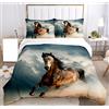 SHUAIG Set di biancheria da letto con Cavallo,3D set di biancheria da letto per bambini con motivo di cavalli animali e copripiumino, per bambini, ragazzi, adolescenti.(Cavallo marrone,135x200cm)