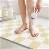 BLESWIN Tappeto Doccia Antiscivolo 40x80 cm a Drenaggio Veloce, Tappetino Bagno Antiscivolo Morbido, Tappeto Antiscivolo da Bagno con Superficie Antimuffa a Quadri Beige e Bianco