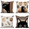 ASDCXZ Set di 4 Federe Cuscini Boho 40x40 Gatto Piazza Divano Decorazione Federe per Cuscino, Gatto Nero Stampa del Pedone Lische di Pesce Lavabile Marrone Poliestere Tessile Esterna Copricuscini