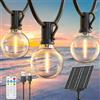 Quntis Luci da Esterno Giardino Solare, 8 Modalità di Luce 34M 50+3 Catena Luminosa Esterno con Telecomando e Timer, IP44 Impermeabile G40 LED Luci Solari da Giardino per Feste Terrazza Matrimonio