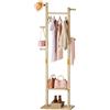 Yorbay Stand Appendiabiti in legno indipendente: con 2 ripiani 5 ganci 1 asta appendiabiti - armadio per vestiti cappelli giacche borse - Guardaroba per Camera da Letto soggiorno Corridoio