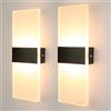 Glighone 2 Pezzi LED Lampada da Parete Interno 12W Bianco Caldo, Moderno Applique da Parete Interni, Lampada a Muro in Acrilico per Soggiorno Corridoio Scale Luce [Classe di efficienza energetica A++]