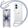 Coiwxmoi Cover per iPhone 16 Plus con Cordino, Custodia Trasparente con Regolabile Collana Ultra Sottile Antiurto AntiGraffio TPU Bumper Protettiva Case con Laccio Tracolla per iPhone 16 Plus, Blu
