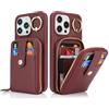 SailorTech Custodia per telefono per iPhone 14 Pro Max Supporto ad anello con cerniera per carta di credito, iPhone 14 Pro Max Custodia in pelle Portafoglio con portacarte per donne-Borgogna