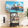 OYRREU Supporto TV da Pavimento per 32-75 Pollici con Presa di Corrente e USB, Mobile TV con Ruote con 3 Ripiani e Cassetto, Altezza Regolabile, VESA 600x400 mm, Carico 50 kg, Nero