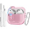 TiMOVO Custodia per AirPods Pro 3 (2025) con Chiusura di Sicurezza, Cover Trasparente per Apple AirPod Pro 3a Generazione con Funzione Supporto per Telefono, Portac e Kit di Pulizia, Rosa Trasparente