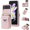 Jeelar ESONG Cover a Portafoglio per Samsung Galaxy Z Flip 4 con Cinturino,Custodia Antiurto Protezione con Slot per Schede/Cordino/Stand,Caso in Pelle Premium PU Protettiva Case per Donna-Rosa
