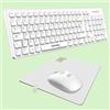 NEWWAY - Pack RF02 Tastiera Mouse Wireless con Tappetino - Tastiera Wireless Francese (AZERTY) 105 Tasti 13 Scorciatoie multimediali - Mouse WiFi 2.4 GHz 6 Tasti Compatti - Ricevitore USB - Bianco