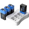 Hixon Kit Batteria Ricaricabile Li-ion 9V 850mAh e Caricabatterie per Sistema di Allarme Multimetro Rilevatore di Fumo Microfono Controller