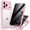 seacosmo Cover per iPhone 17 Pro Privacy Magnetica, Compatibile con Magsafe, Anti-Spy Schermo Integrata in Vetro Temperato, Protezione Fotocamera, Custodia 360 Gradi antishock Fronte Retro - Rosa