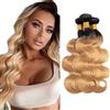 Jucames Extension Capelli Veri Umani Body Wave Human Hair Bundles Tessitura Unprocessed Remy Double Weft Extensions 100g/Per Ombre Black to Blonde Color for Woman 18 20 22 Inch