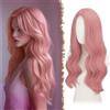 FESHFEN Parrucca Lunga Ondulata - Lace Front Parrucca per Donna Lunghe Ondulate Rosa Wigs Naturali Sintetici Capelli Parrucche Uso Quotidiano Festa, 60 cm