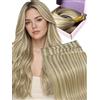 Fshine Extension Capelli Veri Genius Tessitura 50 cm 60 g Extension Tessitura Capelli Veri Lisci Umani Biondo Cenere Scuro Con Highlighted Del Biondo Dorato Extensions Trama Naturale 16P22