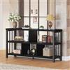IBF Scaffale a cubo orizzontale, libreria industriale moderna aperta, bassa larghezza, 5 cubi, organizer lungo per camera da letto, scaffale per libri cubby in legno e metallo, per soggiorno, rovere