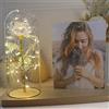 uniqicon Portafoto Rosa Eterna in Barattolo, Portafoto Fiore Eterno con Luce LED, Idea Regalo per Anniversario San Valentino Matrimonio Fidanzata Moglie Mamma Coppia