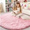 smiry Tappeto a pelo lungo, morbido, lavabile, antiscivolo, moderno, morbido, per corridoio, soggiorno, cameretta dei bambini, camera da letto, rosa, 120 x 120 cm, rotondo