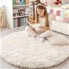smiry Tappeto a pelo lungo, morbido, lavabile, antiscivolo, moderno, morbido, per corridoio, soggiorno, cameretta dei bambini, camera da letto, crema, 120 x 120 cm, rotondo