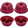 Blessfly Mini stampo in silicone, diametro 10 cm, set di 4, antiaderente, senza BPA, per torte, forno, lavastoviglie, tubo scanalato, per torte di zucca, gelatina, brownies, pane