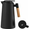 Colexy Caraffa Termica da Caffè 1L Thermos con Indicatore di Temperatura Caraffa Termica Manico in Legno Bollitore per Acqua Isolata Teiera da Tè Mantiene Caldo Freddo Per Caffè Latte Tè (Nero)