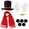 HAICN Kit per costume da pupazzo di neve, cappello a cilindro nero, guanti bianchi, sciarpa con naso di carota, pompon neri, palle di Natale, inverno, costume gelido per adulti