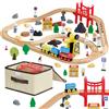 VEVOR Giocattoli Trenino per Bambini 70 Pezzi, con Gru Magnetica, Giocattolo per Treni in Legno per Bambini dai 3 agli 8 Anni, Set di Gru da Costruzione, Compatibile con le Principali Marche