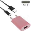 MAXY CARICABATTERIE DA PARETE PER CASA UFFICIO USB HHC-001 5W+ CAVO Type C PINK PER CELLULARI