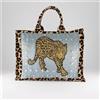 Stefano Ghilardi Borsa shopper in tessuto animalier con toppa in jeans
