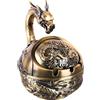 Stylitzy Posacenere vintage con coperchio per sigarette, in metallo, antivento, senza fumo, inodore, per interni ed esterni, decorativo intagliato a mano, ornamento per casa e ufficio (drago bronzo)
