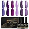 Shining She Smalto Semipermanente Unghie Viola, 6 Colori Lilla Scuro Chiaro Glitter, Soak-Off UV per Novice Nail Art DIY, 8ml