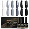 Shining She Smalto Semipermanente Unghie Nero,6 Colori Bianco Latte Grigio Nero Glitter Smalti Semipermanenti per Unghie Soak-Off UV Smalto Unghie per Principianti Nail Art DIY,8ml