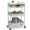 Shrivee Carrello da cucina a 3 livelli con tavolo e cassetto, carrello multiuso in metallo, carrello per salone d'ufficio, cosmetici, carrello da portata per cucina, bagno, ufficio (verde chiaro)