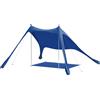 Outsunny Tenda Spiaggia 2-4 Persone, Tappetino, Paletta, Parasole UPF50+, Blu | Aosom Italy