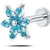 NovaNavel Piercing orecchio/naso/bocca fiore aurora azzurro in argento