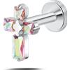NovaNavel Piercing orecchio/naso/bocca croce gotica aurora boreale in argento