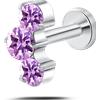 NovaNavel Piercing orecchio/naso/bocca tre diamanti viola in argento