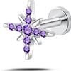 NovaNavel Piercing orecchio/naso/bocca fiocco di neve viola in argento