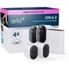 Arlo Ultra 2 Telecamera WiFi Esterno Senza Fili, Telecamera WiFi Interno, 4K UHD, Sirena Allarme Casa, Sensore Di Movimento, Audio Bidirezionale, Prova Arlo Secure Inclusa, 2 Telecamere, Bianche