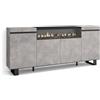 Skraut Home | Credenza, Mobile, Cucina | Madia, mobile ingresso | 200x87x35cm | 4 Porte | Camino elettrico | Design industriale | Stile moderno | Cemento