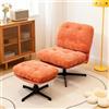 BonVache Poltrona relax con pouf, girevole a 360°, rivestita in tessuto chenille, con ale, adatta per soggiorno, camera da letto o balcone, colore arancione