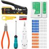 SGILE Kit di Attrezzi per Rete, Pass Through RJ45, Pinza Crimpatrice per Cat5, Cat6, Cat7, Pinza Spellafili, Tester di Rete, Universale RJ45/RJ11/RJ12, Include 25 Connettori CAT6 e 25 Connettori CAT7