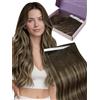 Fshine Extension Capelli Veri Biadesivo Genius PU Lisci Extension Biadesive Capelli Veri Umani Castano Medio con Meches Biondo Chiaro 60 cm 50 g 1 pc Invisibile Estensione Biadesive Matrimonio 4 24 4