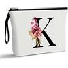 Vavabox Beauty case personalizzato dalla A alla Z, regalo di compleanno per donne e mamme, regalo per la migliore amica, borsa cosmetica per sposa e damigella d'onore, Signore (K)