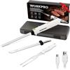 WORKPRO Coltello Elettrico Senza Fili 8V, Coltello da Pane Elettrico con 2 Lame in Acciaio Inossidabile e Forchetta, Lavabile in Lavastoviglie, Perfetto per Tagliare Carne, Pane e Altro, Bianco