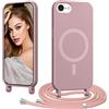 Coiwxmoi Magnetica Cover per iPhone 16E/17E con Cordino Regolabile, [Compatibile con MagSafe] Custodia con Collana Tracolla Laccio Collo Liquido TPU Silicone Lanyard Antiurto Case, Rosa